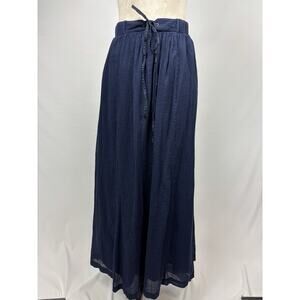 J Crew Maxi Skirt Navy Blue Size Medium Elastic Tie Waist Lined Long